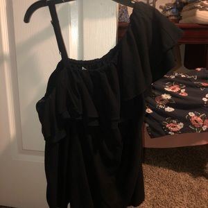 Old Navy Black Ruffled One Shoulder Top